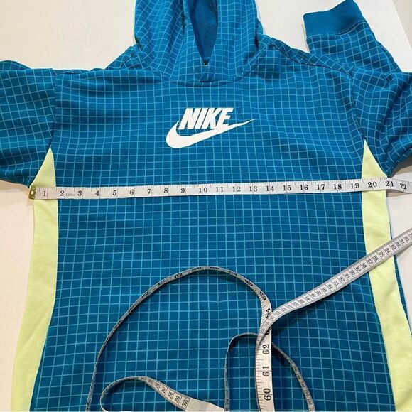 Nike Hoodie Teal Blue Green Grid Windowpane Pattern Kangaroo Pocket, Youth XL - Picture 9 of 10